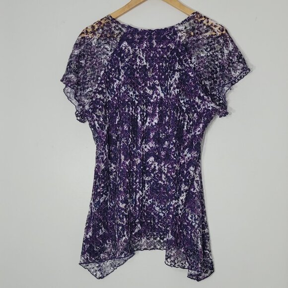 Brochure Women's Purple White Abstract Short Sleeve Scoop Neck Office Casual XL - Picture 3 of 10